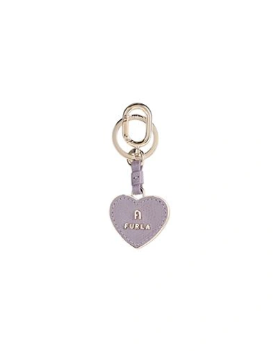 Shop Furla Camelia Keyring Heart Woman Key Ring Mauve Size - Metal, Leather In Purple