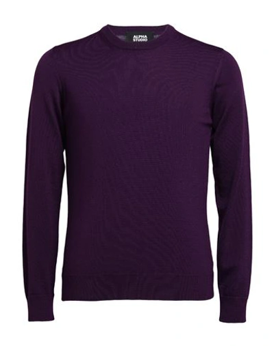 Shop Alpha Studio Man Sweater Deep Purple Size 42 Merino Wool