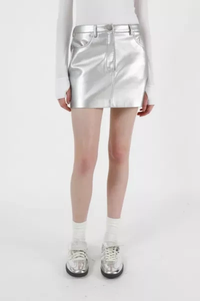 Shop Apparis Gretchen Vegan Leather Skirt In Metalic Silver, Women's At Urban Outfitters
