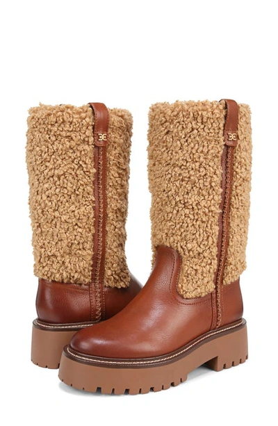 Shop Sam Edelman Elfie Faux Shearling Platform Boot In Acorn Brown/ Ginger Bread