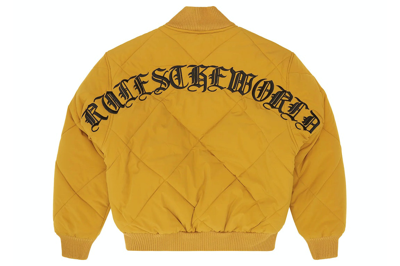 Pre-owned Corteiz Olde English Quilted Bomber Jacket Yellow
