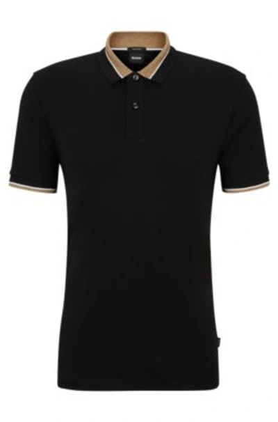Shop Hugo Boss Mercerized-cotton Polo Shirt With Contrast Tipping In Black