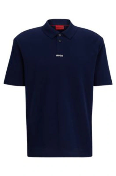 Shop Hugo Cotton-piqu Polo Shirt With Logo Print In Dark Blue