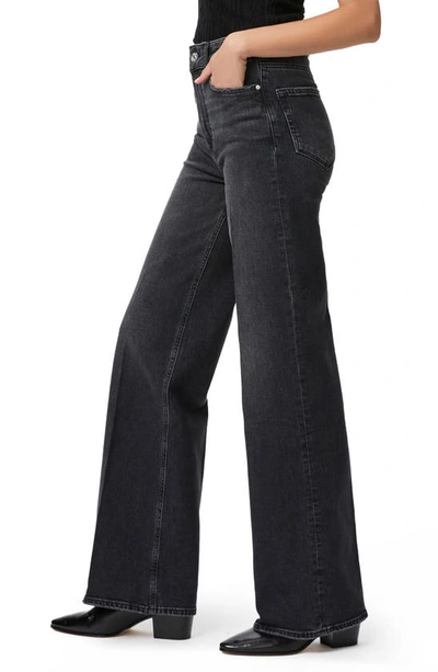 Paige Sasha High Rise Straight Jeans In Viper Black Distressed