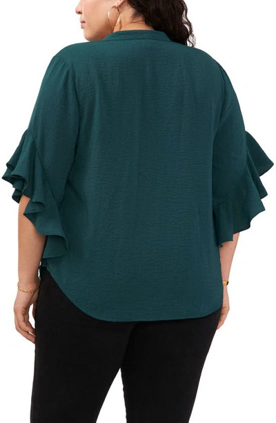 Shop Vince Camuto Ruffle Sleeve Popover Top In Deep Forest