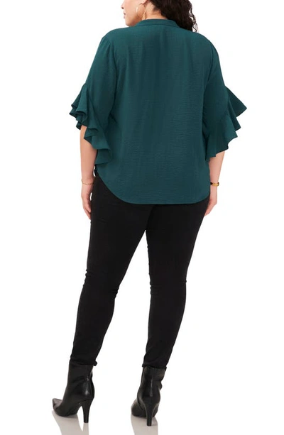 Shop Vince Camuto Ruffle Sleeve Popover Top In Deep Forest