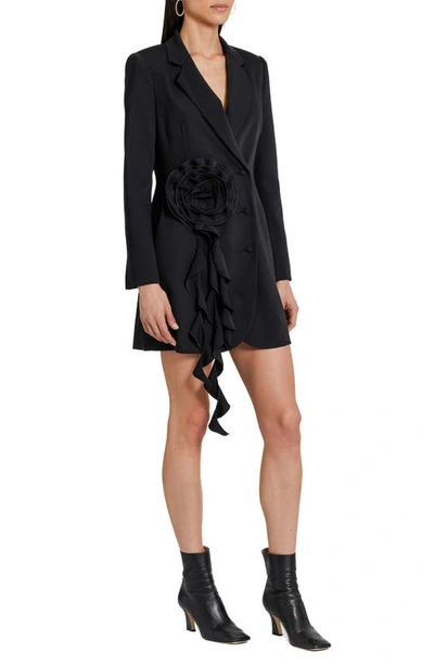 Shop Amanda Uprichard Parnell Rosette Long Sleeve Blazer Dress In Black