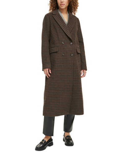 Shop Levi's Women's Houndstooth Double Breasted Long Coat In Black/brown Houndstooth
