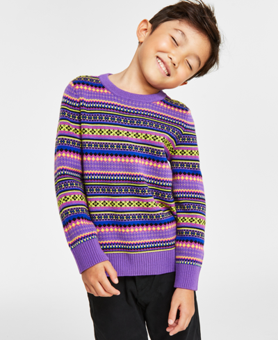 Shop Charter Club Holiday Lane Little Boys Bright Stripe Fair Isle Sweater, Created For Macy's In Purple Combo