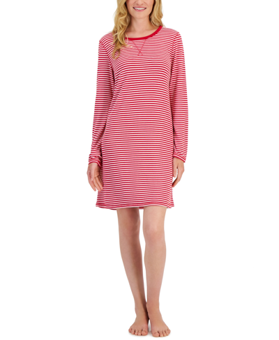 Shop Charter Club Women's Printed Long-sleeve Soft Knit Sleepshirt, Created For Macy's In Classic Stripe