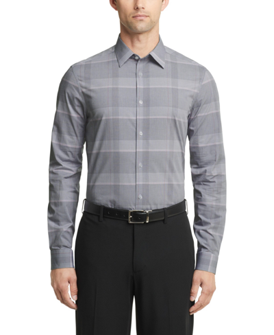 Shop Calvin Klein Men's Steel Slim Fit Stretch Dress Shirt In Gray Multi
