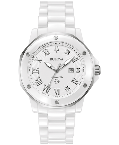 Shop Bulova Women's Marine Star Marc Anthony Series A Diamond Accent White Ceramic Bracelet Watch 36mm