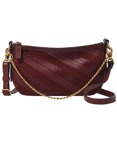 Shop Fossil Jolie Convertible Leather Baguette Bag In Mahogany Lizard Stripe