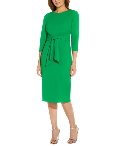 Shop Adrianna Papell Women's Tie-front 3/4-sleeve Crepe Knit Dress In Vivid Green