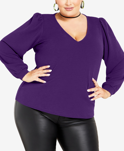 Shop City Chic Trendy Plus Size Quiero V-neck Top In Purple
