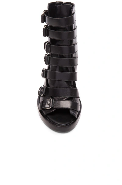 Shop Ann Demeulemeester Leather Buckle Sandals In Black & Silver.