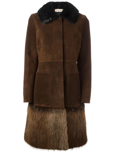 Marni Beaver Fur Trim Coat - Brown
