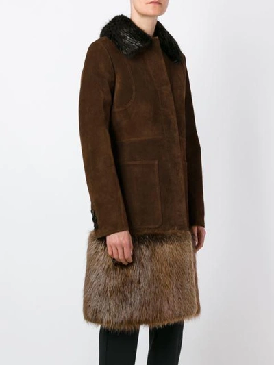 Shop Marni Beaver Fur Trim Coat - Brown