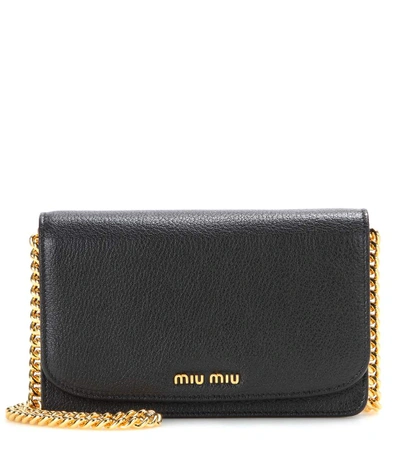 Shop Miu Miu Leather Shoulder Bag In Eero