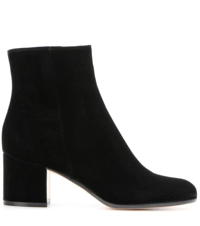 Gianvito Rossi Rolling Block-heel Velvet Ankle Boots In Black | ModeSens