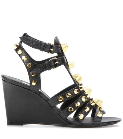 Shop Balenciaga Arena Leather Wedge Sandals