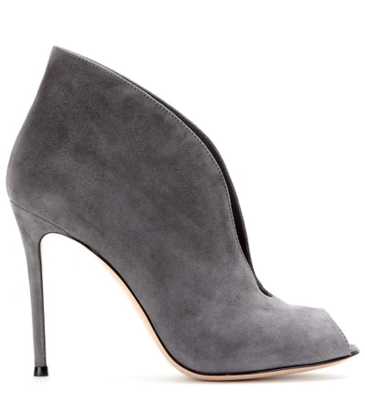 Shop Gianvito Rossi Vamp Suede Peep-toe Ankle Boots In Lapis