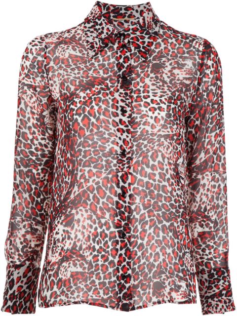 Saint Laurent Paris Collar Shirt In Shell, Red And Black Leopard ...
