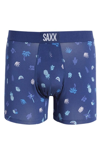 Shop Saxx Vibe Supersoft Slim Fit Performance Boxer Briefs In Summer Stencil- Blueberry