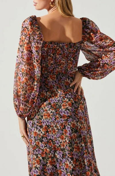Shop Astr Sylvie Floral Underwire Long Sleeve Dress In Orange Purple Floral
