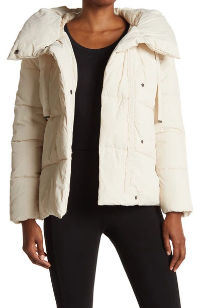 Shop Bcbgmaxazria Pillow Collar Hooded Puffer Jacket In Oyster