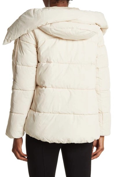 Shop Bcbgmaxazria Pillow Collar Hooded Puffer Jacket In Oyster