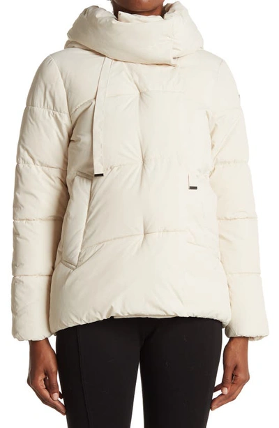 Shop Bcbgmaxazria Pillow Collar Hooded Puffer Jacket In Oyster