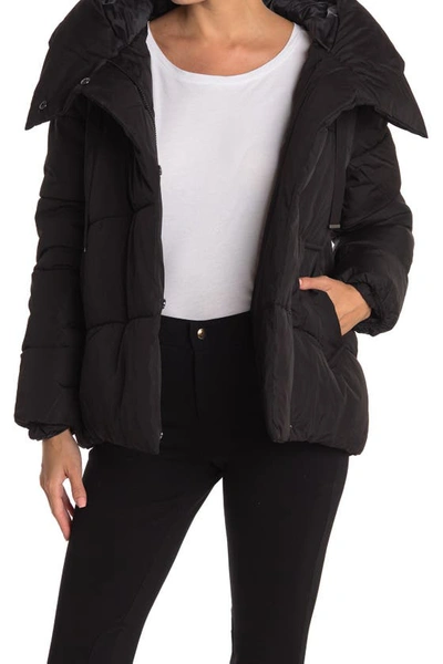 Shop Bcbgmaxazria Pillow Collar Hooded Puffer Jacket In Black