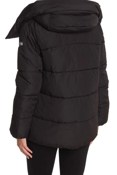 Shop Bcbgmaxazria Pillow Collar Hooded Puffer Jacket In Black