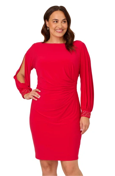 Shop Adrianna Papell Beaded Cuff Long Sleeve Cocktail Dress In Hot Ruby
