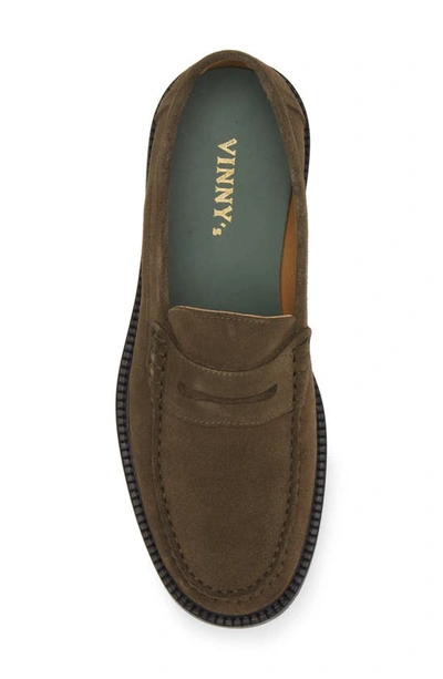 Shop Vinny's Yardee Suede Penny Loafer In Olive Suede
