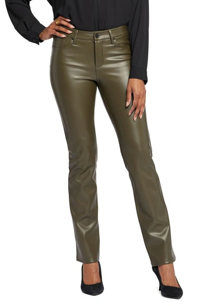 Shop Nydj Marilyn Faux Leather Straight Leg Pants In Ripe Olive
