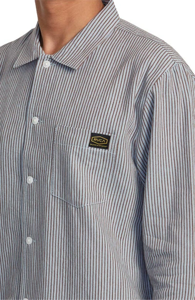 Shop Rvca Dayshift Stripe Button-up Shirt In Red Earth