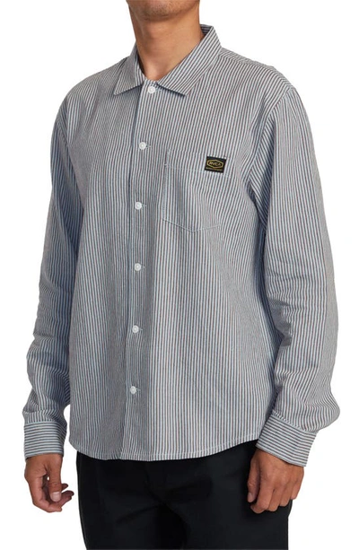 Shop Rvca Dayshift Stripe Button-up Shirt In Red Earth
