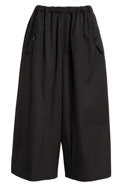 Shop Tao Comme Des Garçons Yarn Dye Crop Cotton Twill Wide Leg Pants In Black