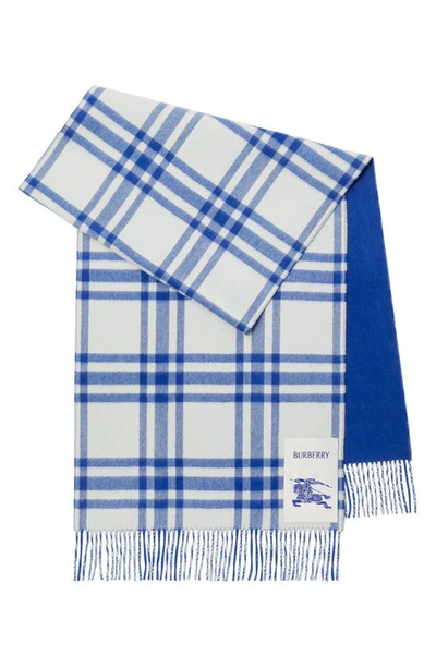 Shop Burberry Equestrian Knight Patch Check Cashmere Fringe Scarf