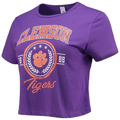 Shop Zoozatz Purple Clemson Tigers Core Laurels Cropped T-shirt