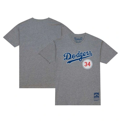 Shop Mitchell & Ness Fernando Valenzuela Heather Gray Los Angeles Dodgers Retired Number T-shirt