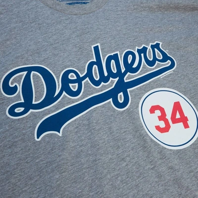 Shop Mitchell & Ness Fernando Valenzuela Heather Gray Los Angeles Dodgers Retired Number T-shirt