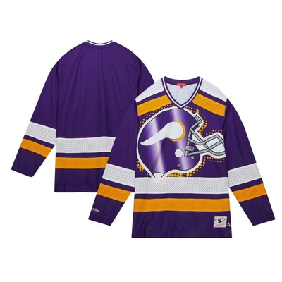 Shop Mitchell & Ness Purple Minnesota Vikings Big Face 7.0 Long Sleeve Jersey T-shirt