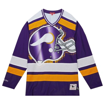 Shop Mitchell & Ness Purple Minnesota Vikings Big Face 7.0 Long Sleeve Jersey T-shirt