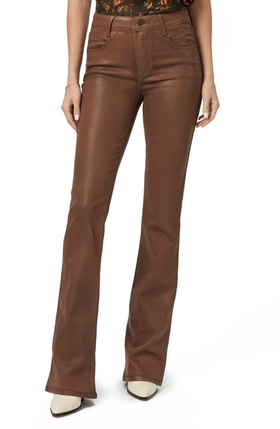 Shop Paige Laurel Canyon Coated High Waist Flare Jeans In Cognac Luxe Coating