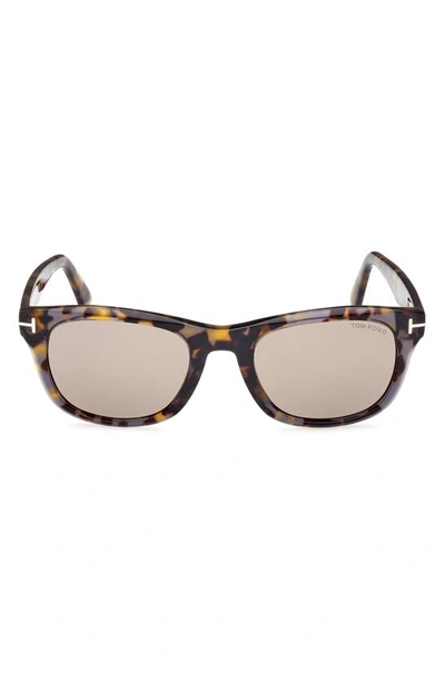 Shop Tom Ford Kendel 54mm Square Sunglasses In Grey Havana / Roviex Mirror