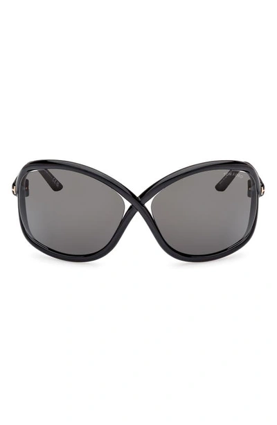 Shop Tom Ford Bettina 68mm Oversize Butterfly Sunglasses In Shiny Black / Smoke