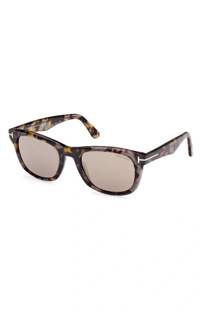 Shop Tom Ford Kendel 54mm Square Sunglasses In Grey Havana / Roviex Mirror